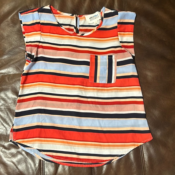 Colorful striped short sleeved blouse, size S - Picture 1 of 6